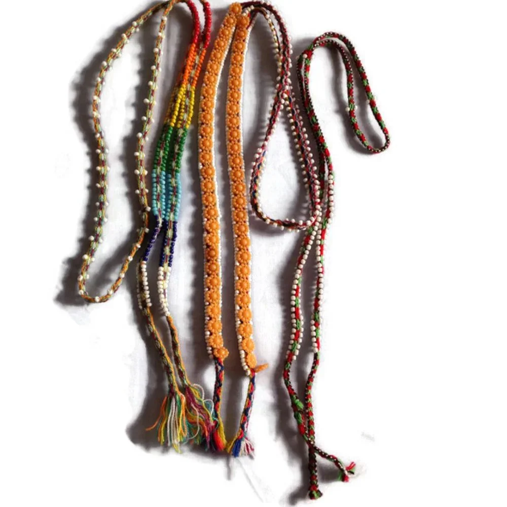 3 Handwoven Ties Decorated with Multicolor Beads